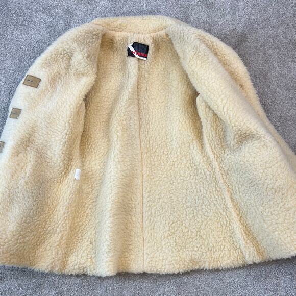 Vintage Women's 70's Wiman Vinyl Suede Button Front Sherpa Coat (Sz M) - Picture 5 of 15